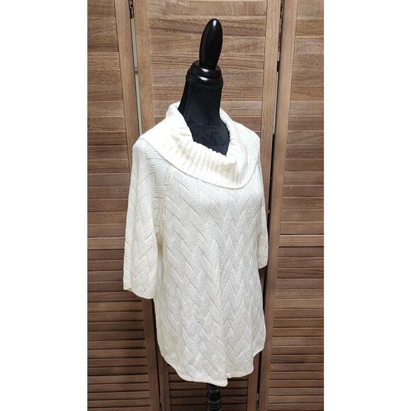 Avenue Womens Chevron-Stitch Cowlneck Ivory 3/4 Sleeve Sweater Plus Size 18/20 - Picture 2 of 7